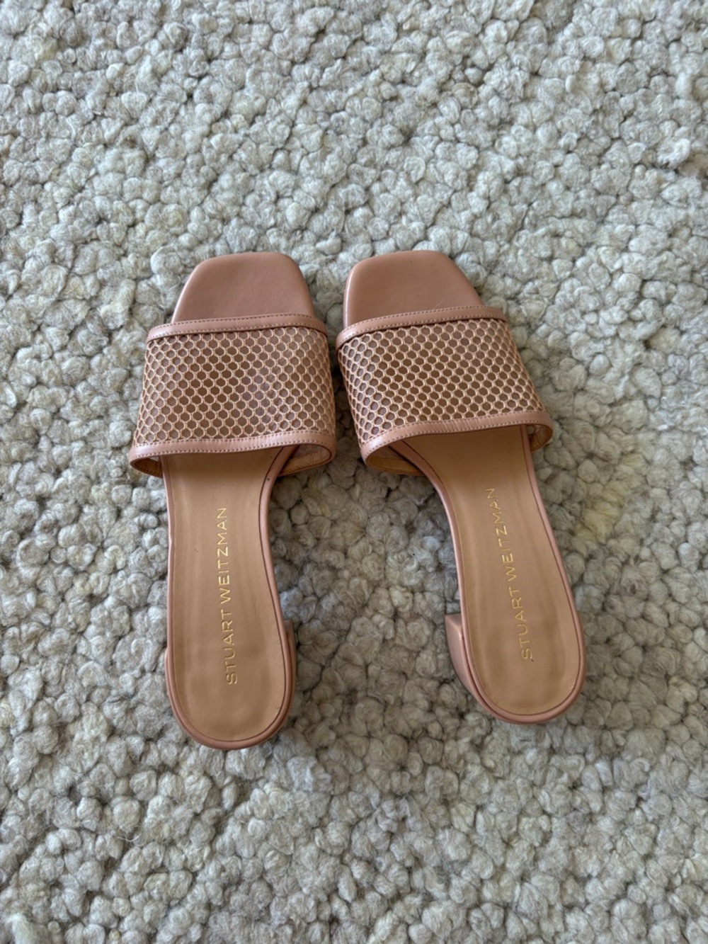 Stuart Weitzman Cayman beige Mesh Slide Mules